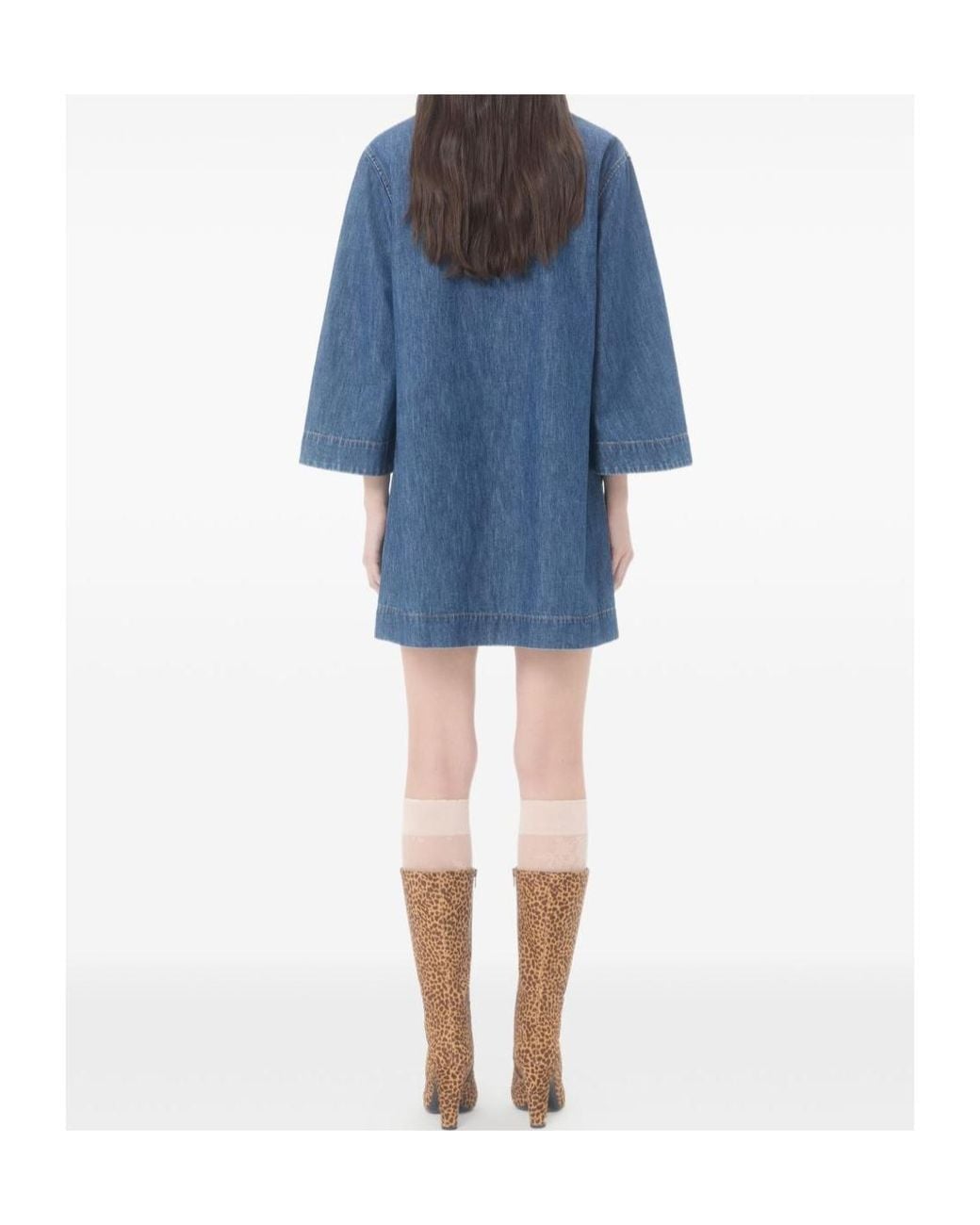 Valentino Blue Logo Plaque V-Neck Denim Dress