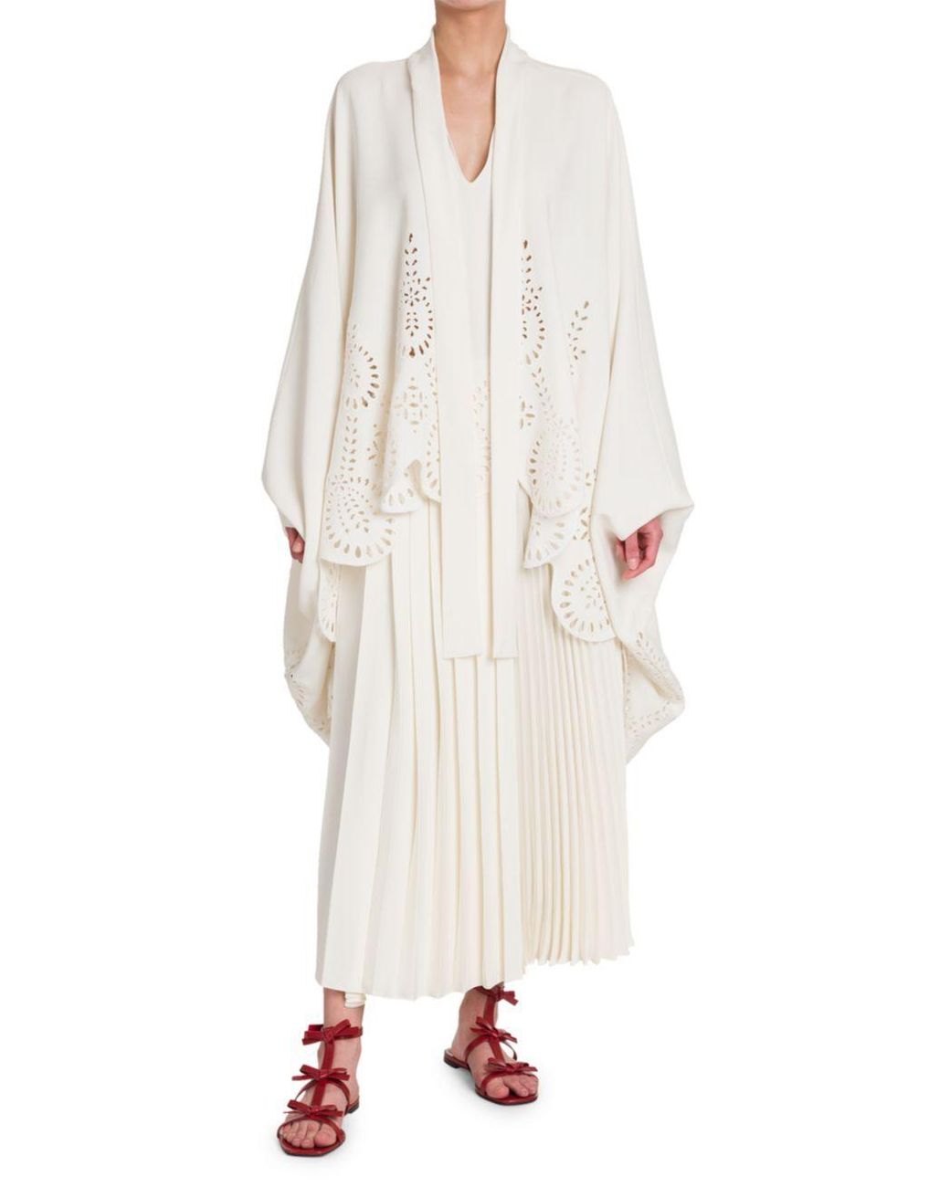 Valentino White Straight Pleated Skirt
