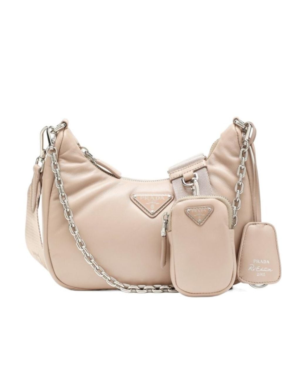 Prada Natural Logo Plaque Chain-Linked Shoulder Bag