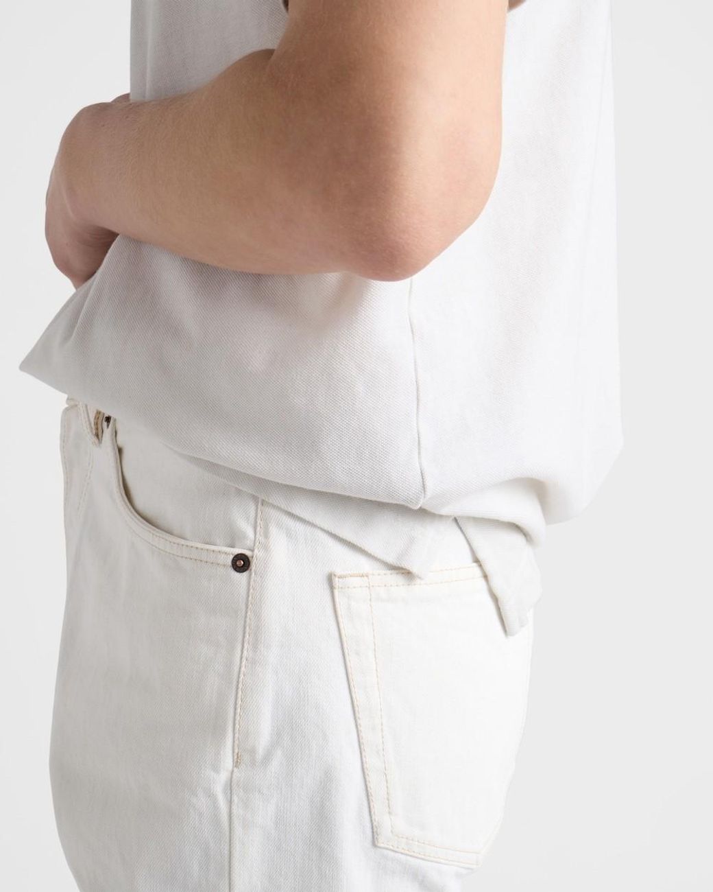 Prada White Garment-Dyed Cotton Polo Shirt for men