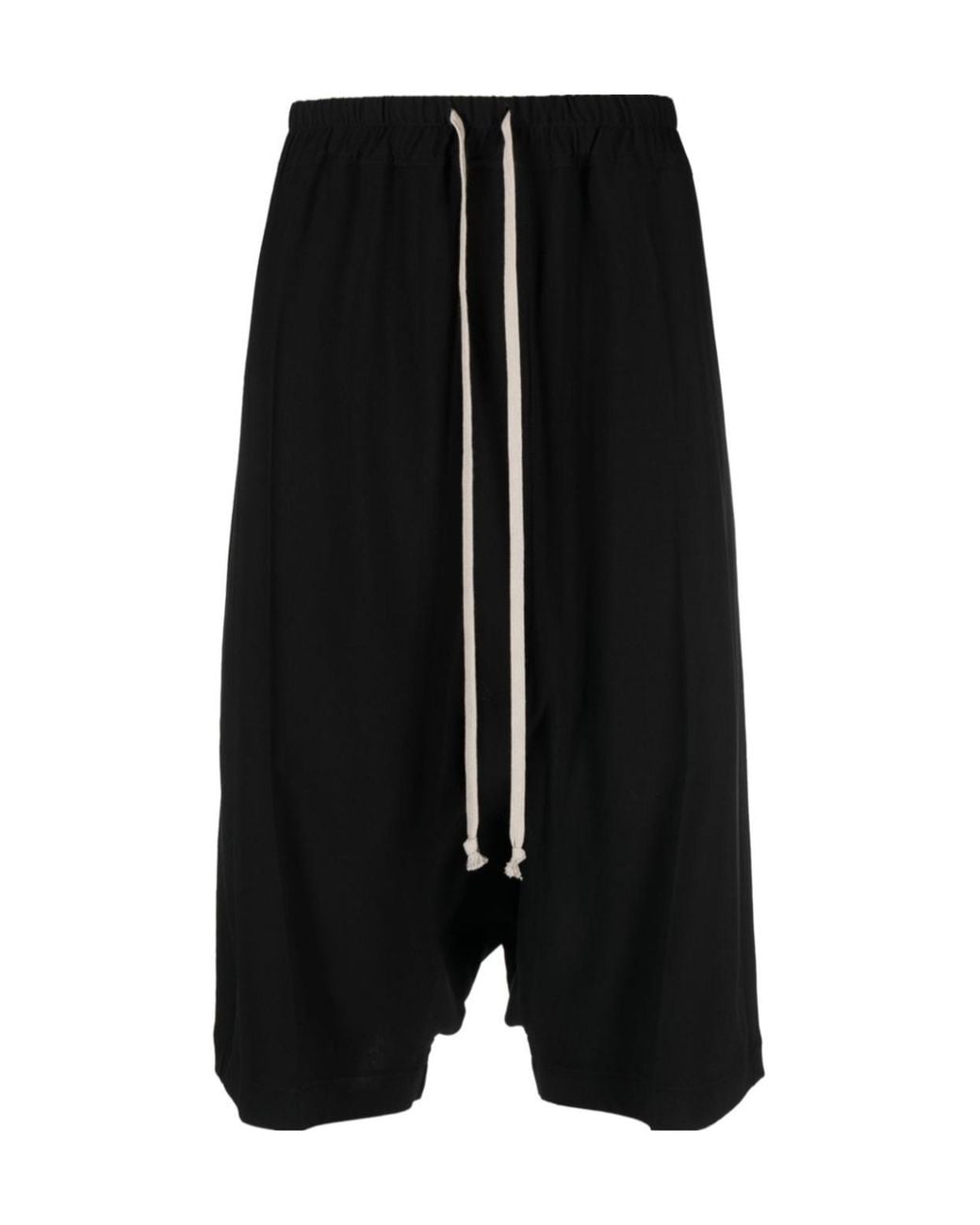 Rick Owens Black Drop-Crotch Drawstring Shorts for men