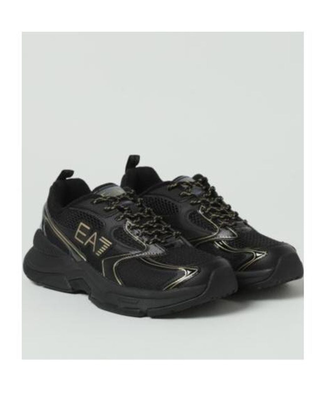 EA7 Black Logo-Print Mesh Sneakers for men