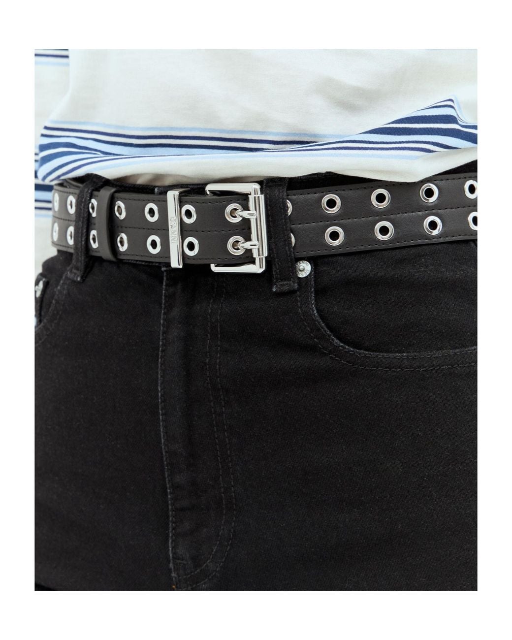 Ganni White Double Eyelet Belt