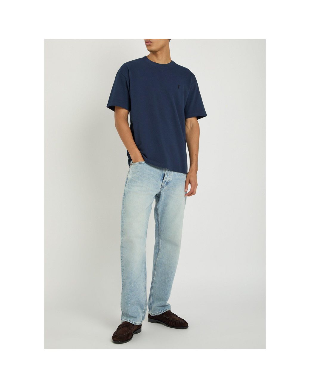 Saint Laurent Blue Wash-Distressed Wide-Leg Jeans for men