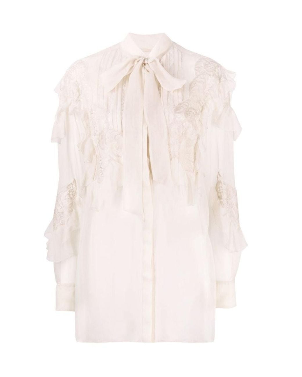 Valentino White Semi-Sheer Lace Blouse