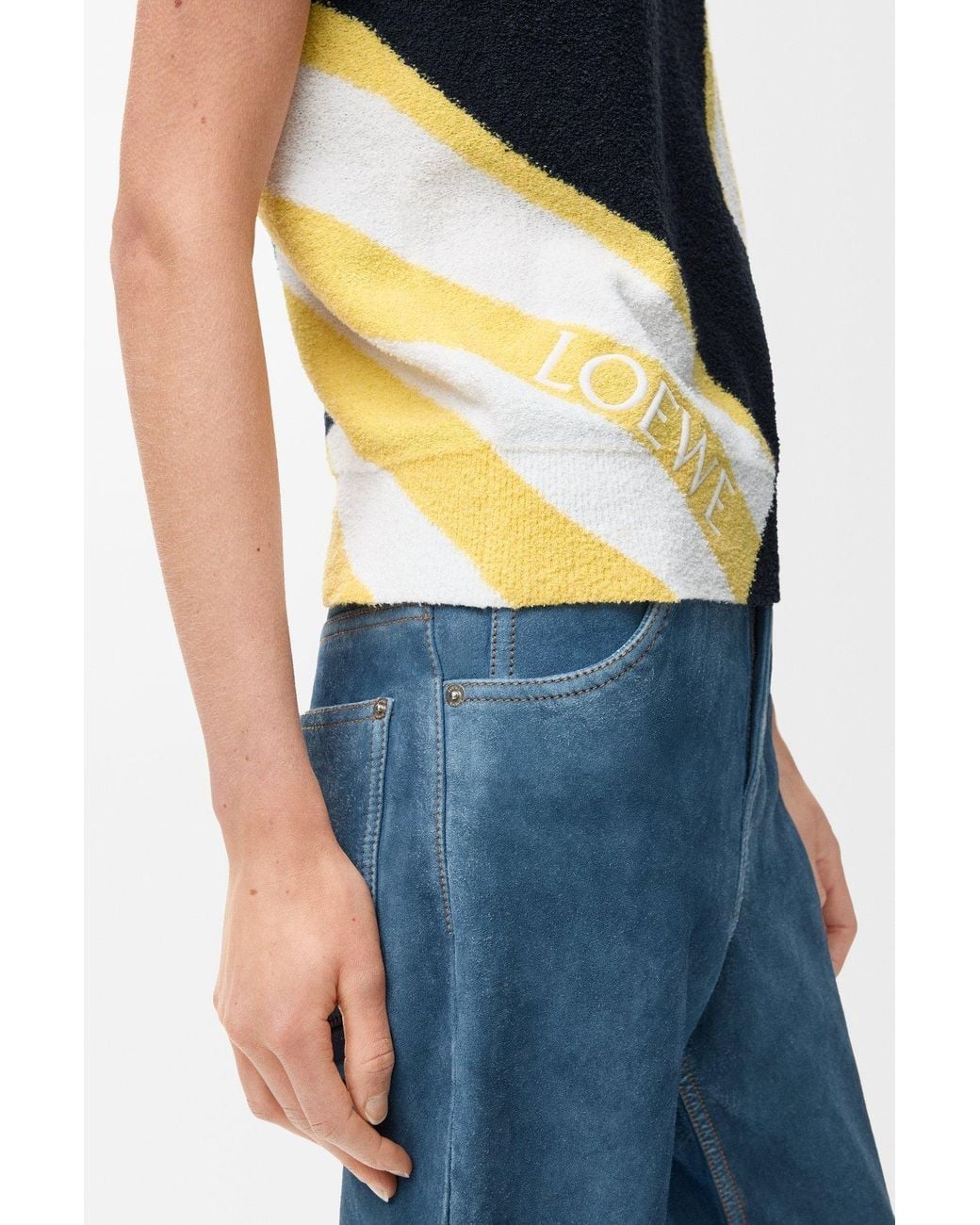 Loewe Blue Striped-Details Knitted Cotton T-Shirt