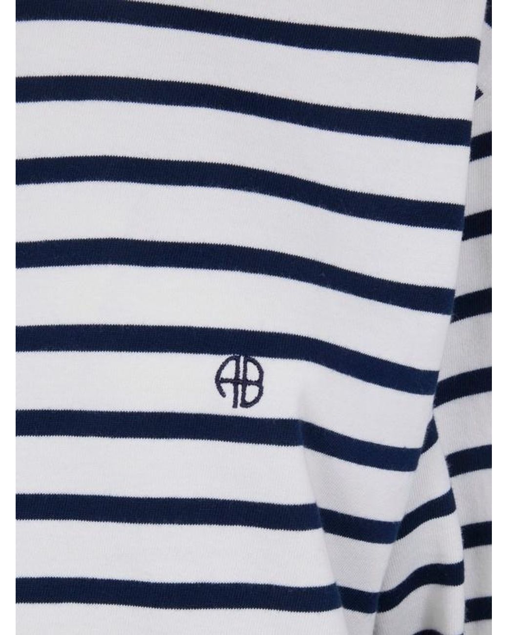 Anine Bing Blue Long-Sleeve Striped Relaxed Fit Top With Embroidered Logo