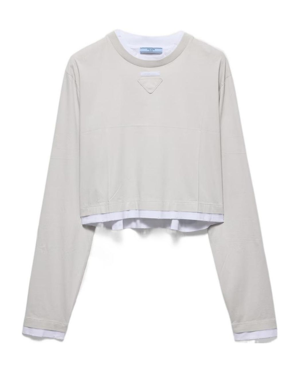 Prada White Girocollo Cropped Long-Sleeve T-Shirt