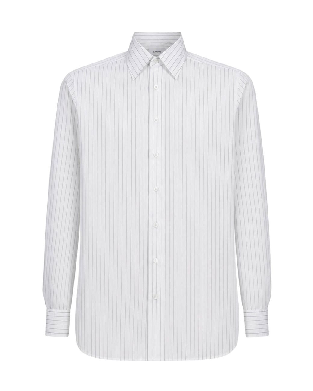 Lardini White Pinstriped Curved Hem Shirt for men