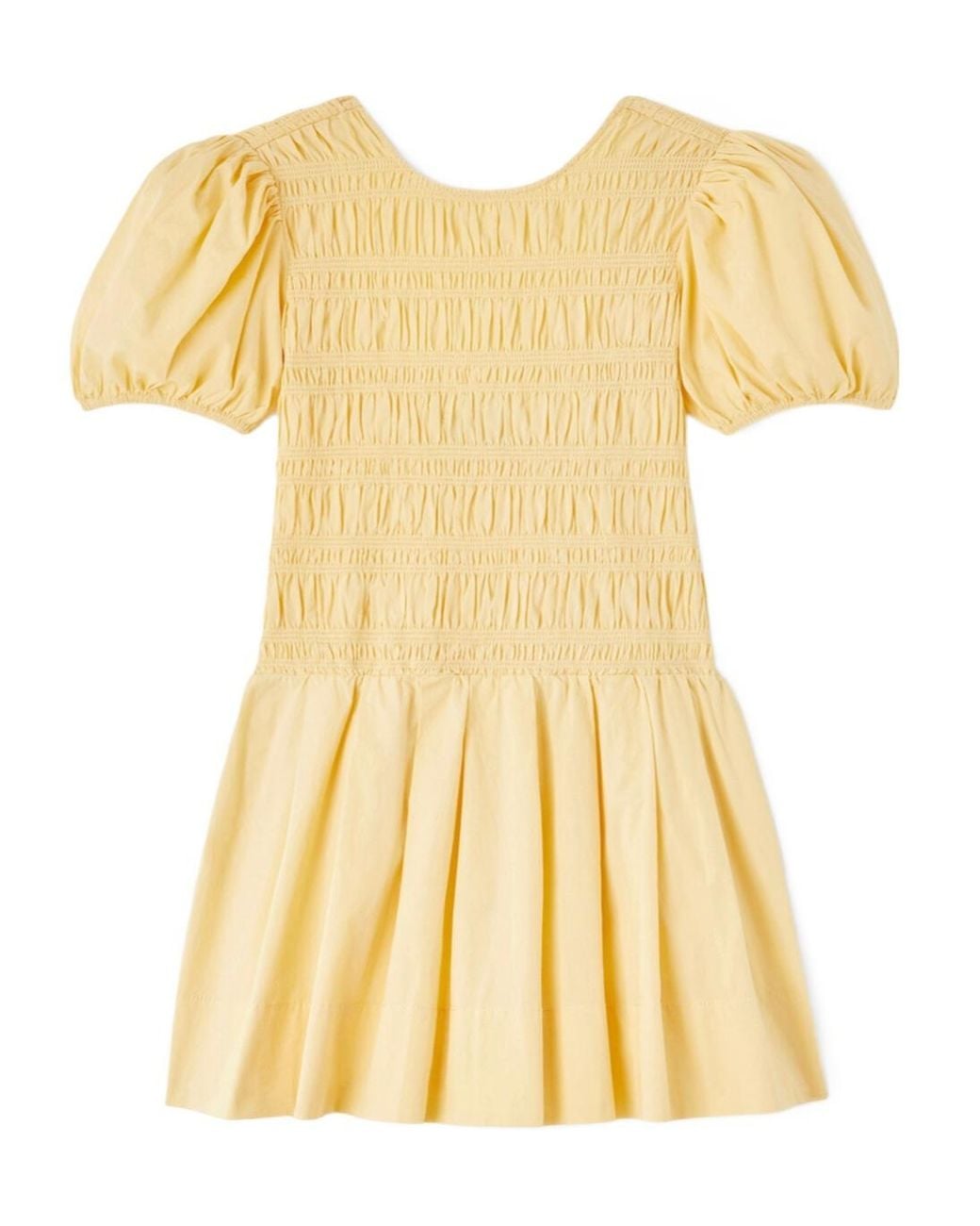Ganni Yellow Smocked Balloon-Sleeve Mini Dress