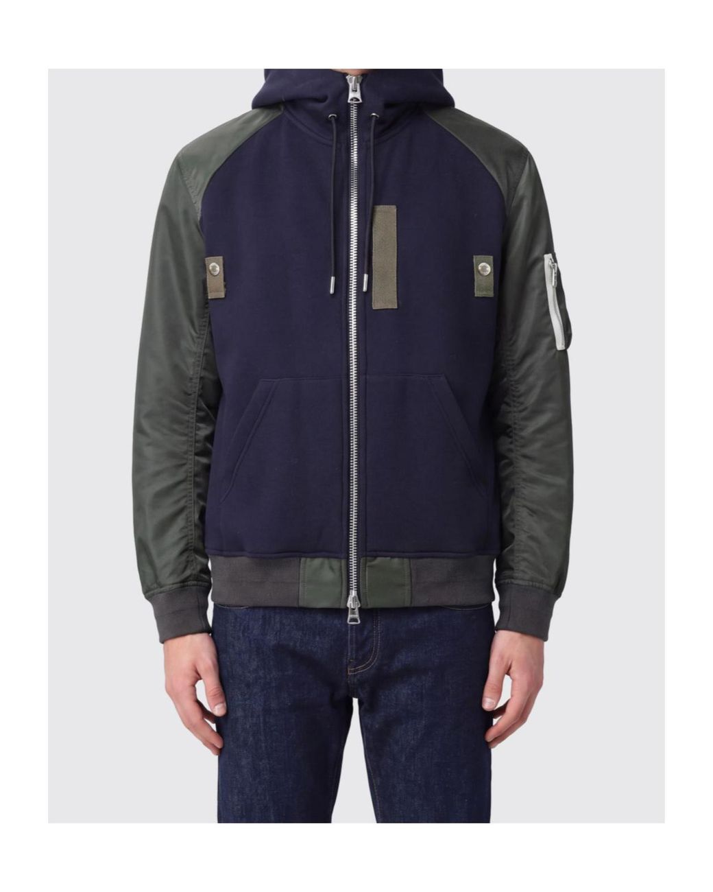 Sacai Blue Panelled Zip-Up Hoodie for men