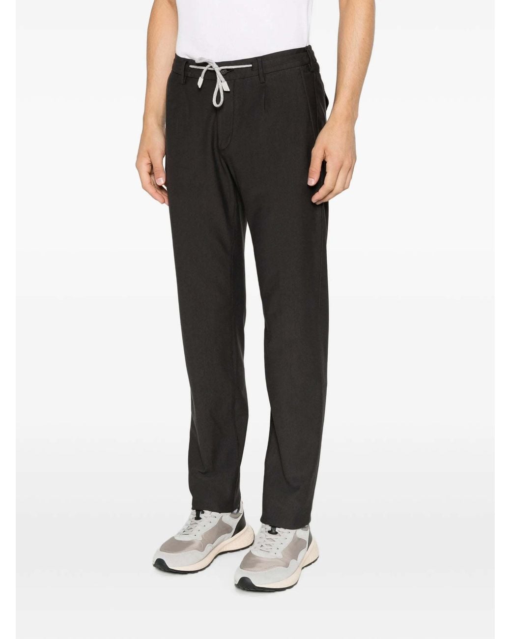 Eleventy Black Drawstring-Waist Straight-Leg Trousers for men