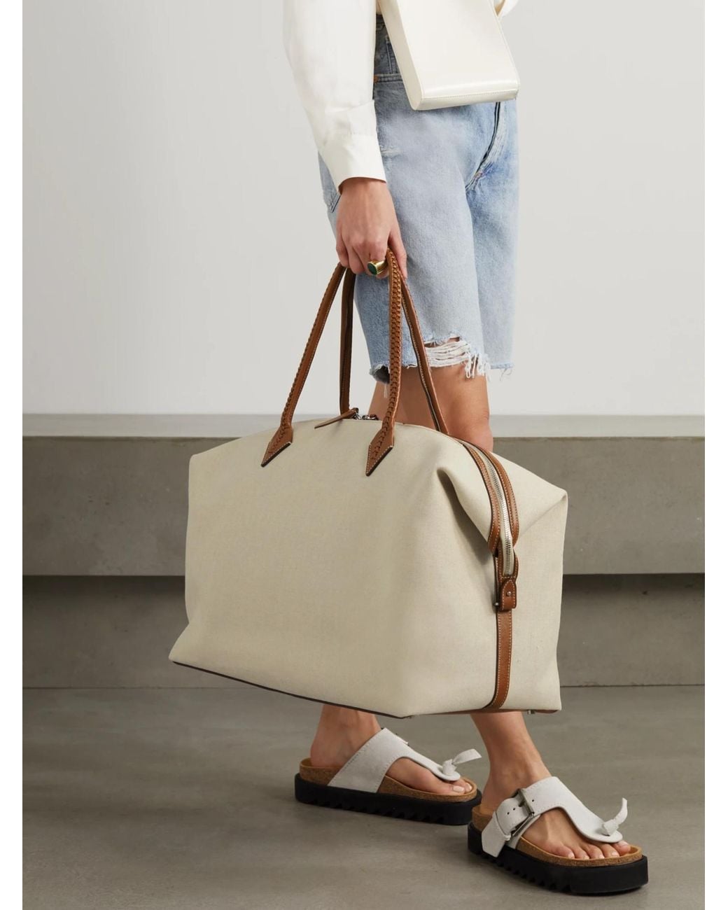 Metier Natural Leather-Trimmed Linen-Canvas Tote