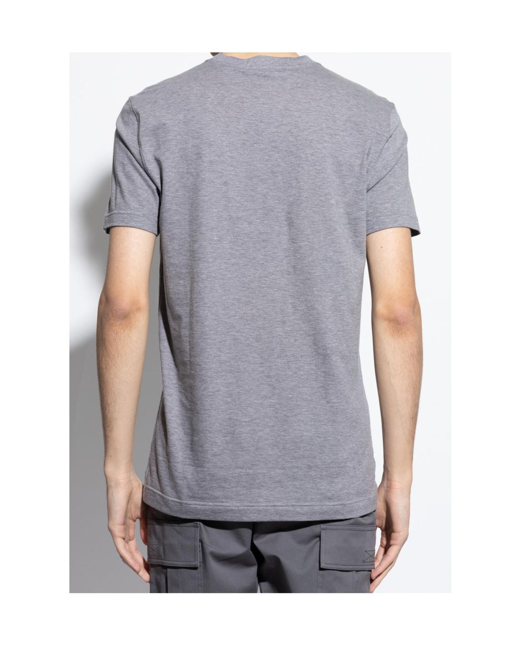 Dolce & Gabbana Gray Logo Plaque V-Neck T-Shirt for men