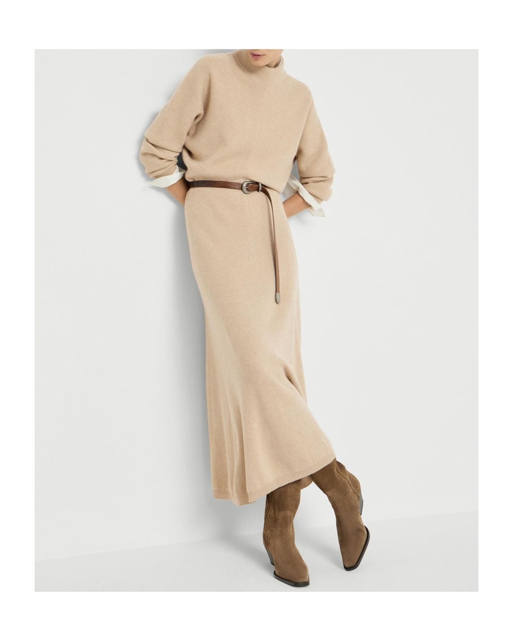 Brunello Cucinelli Natural Long-Sleeved Dress