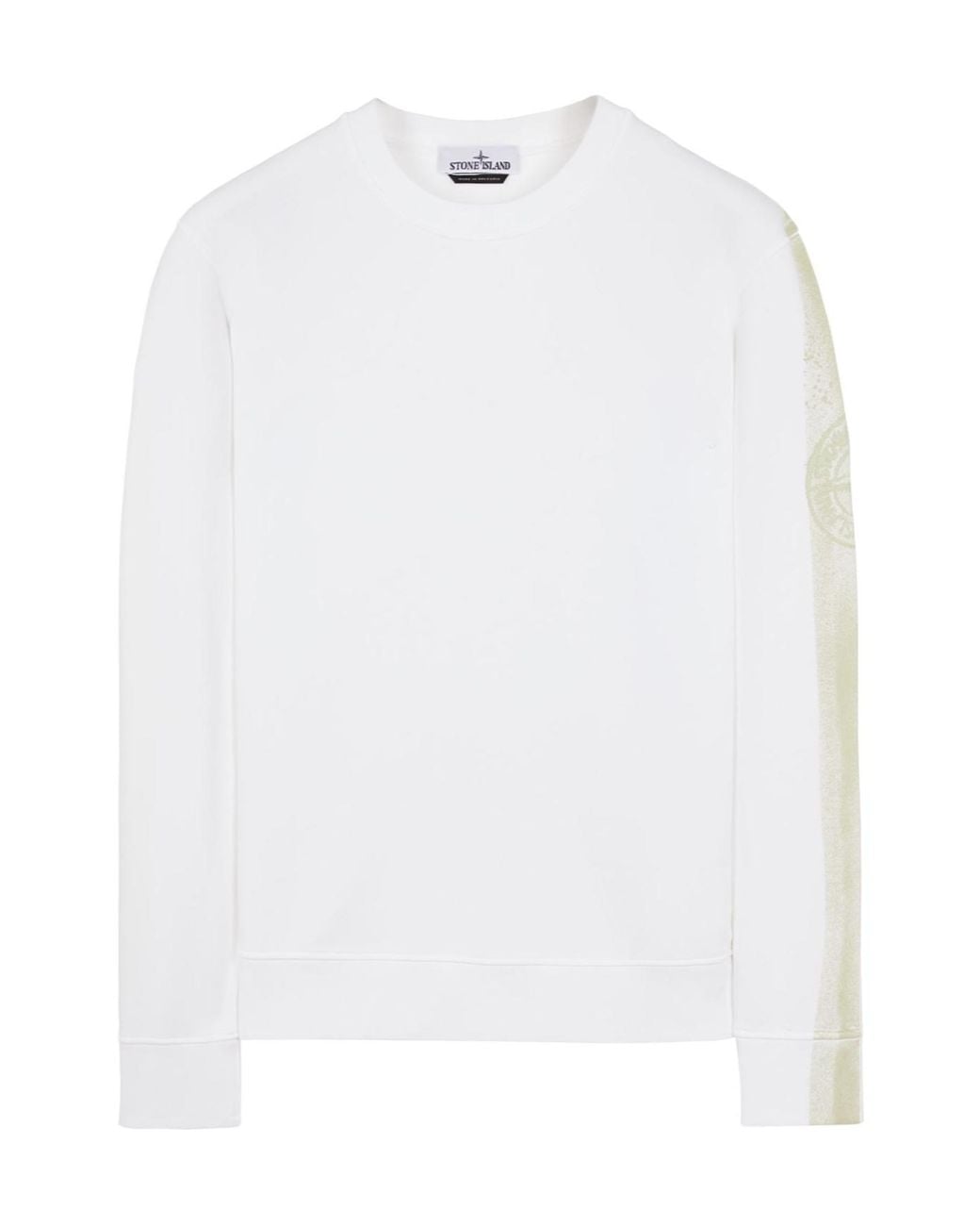 Stone Island White Logo Printed Crewneck Sweatshirt for men