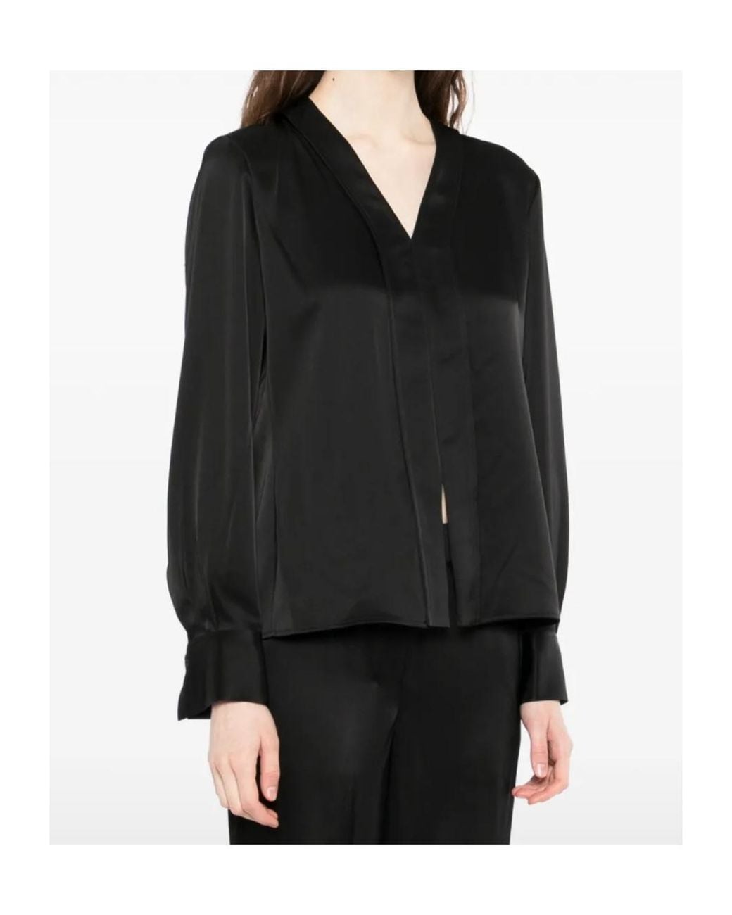 Theory Black Seam Satin Blouse