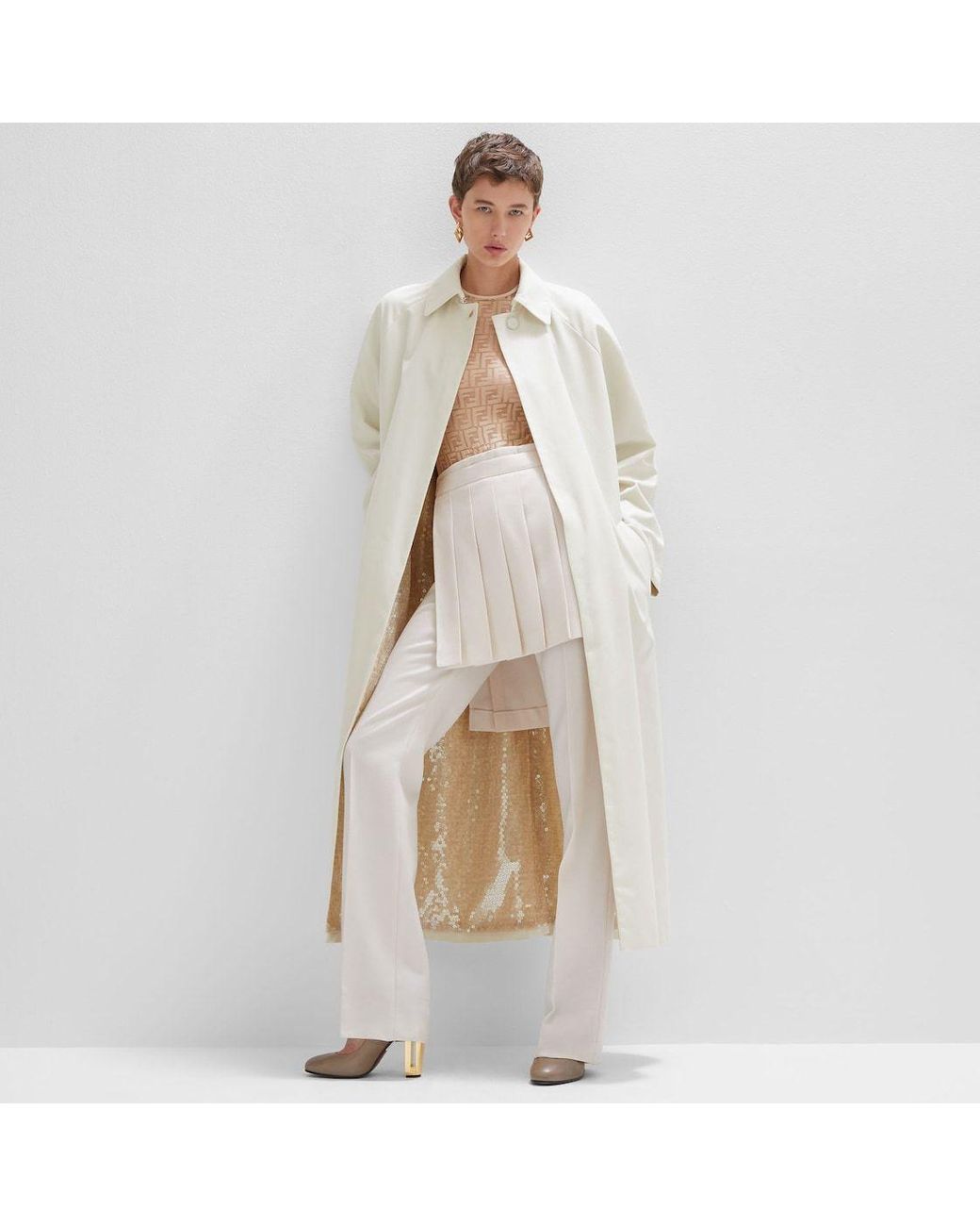 Fendi White Single-Breasted Overcoat