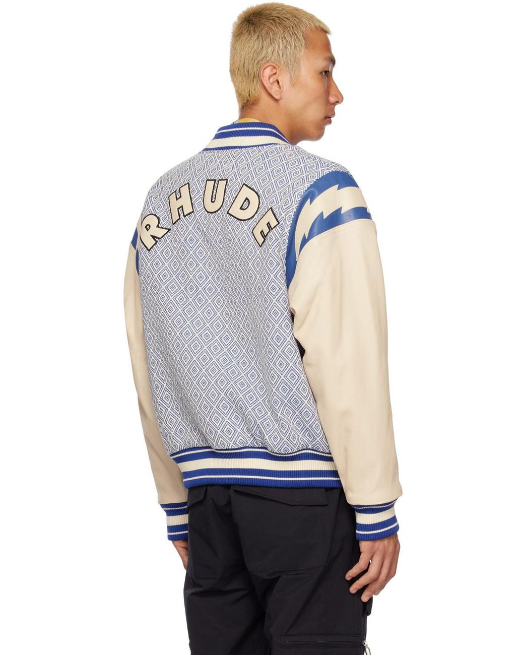 Rhude Blue Diamond-Jacquard Varsity Jacket for men
