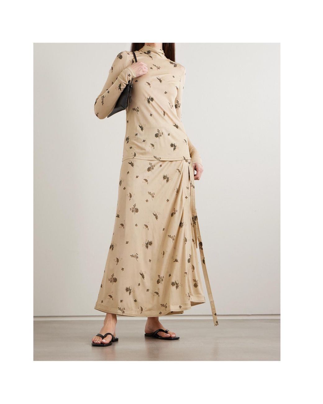 Totême  Natural Floral-Print Jersey Maxi Wrap Skirt