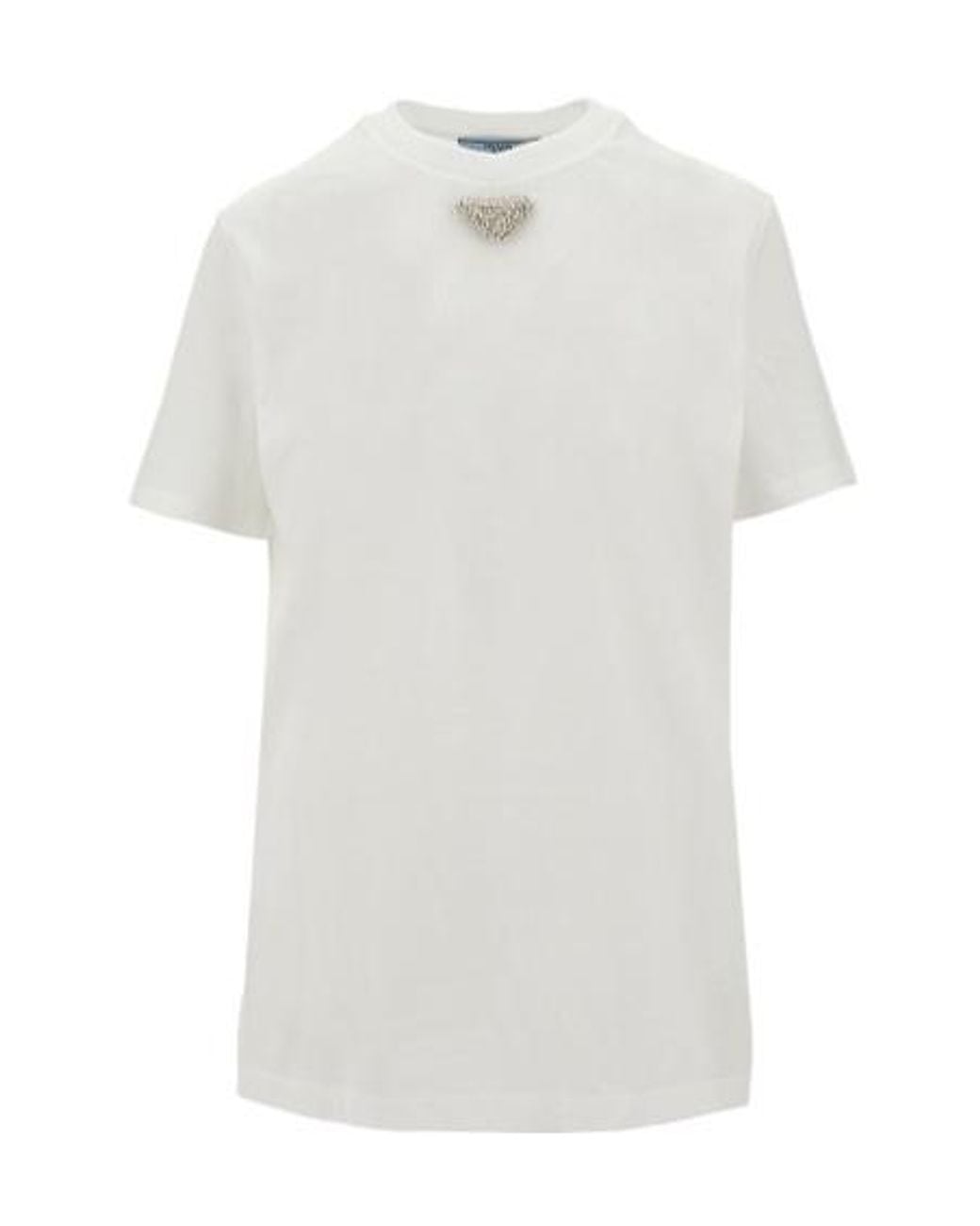 Prada White Triangle-Logo Embellished Crewneck T-Shirt