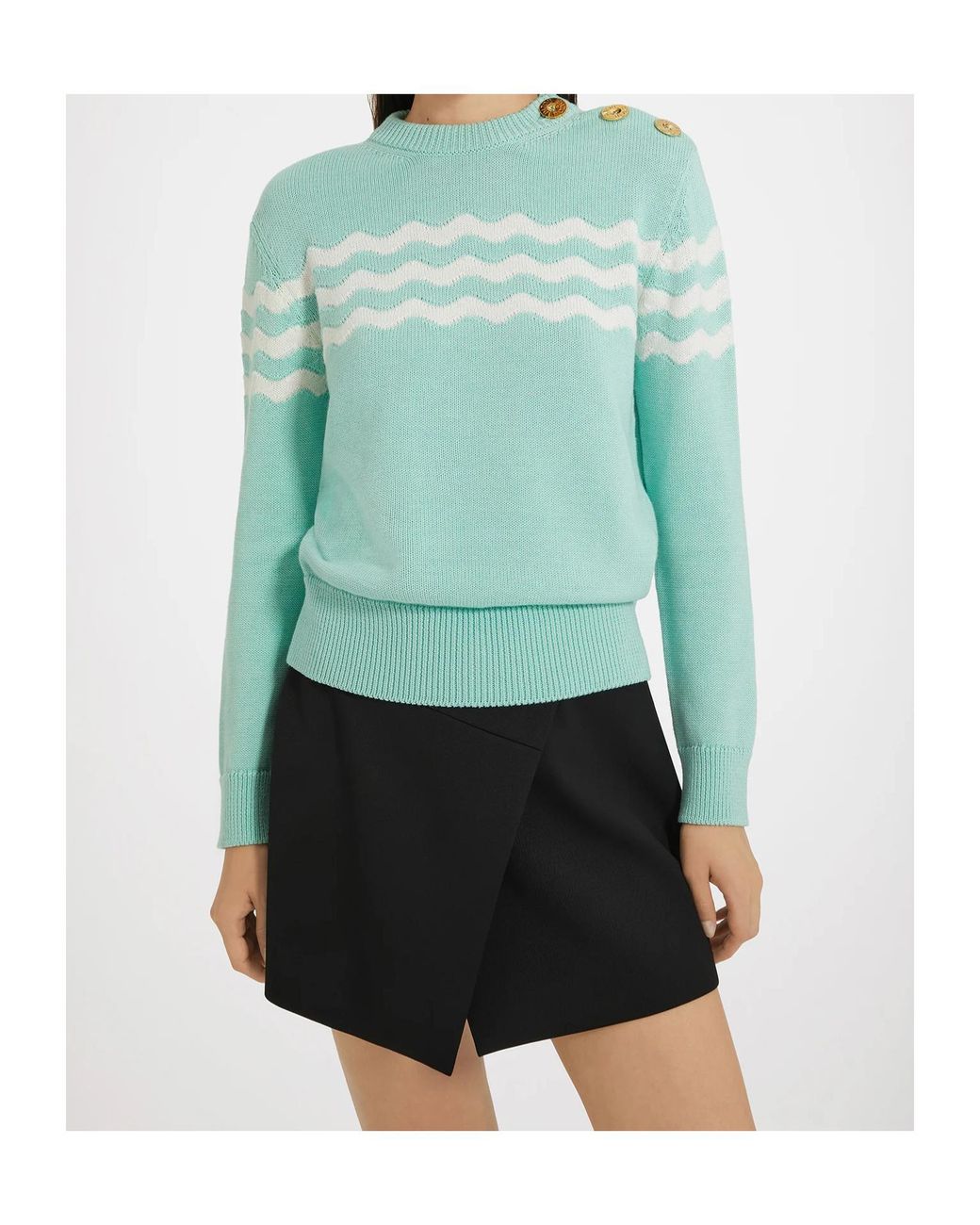 Patou Green Wave-Pattern Crew-Neck Jumper
