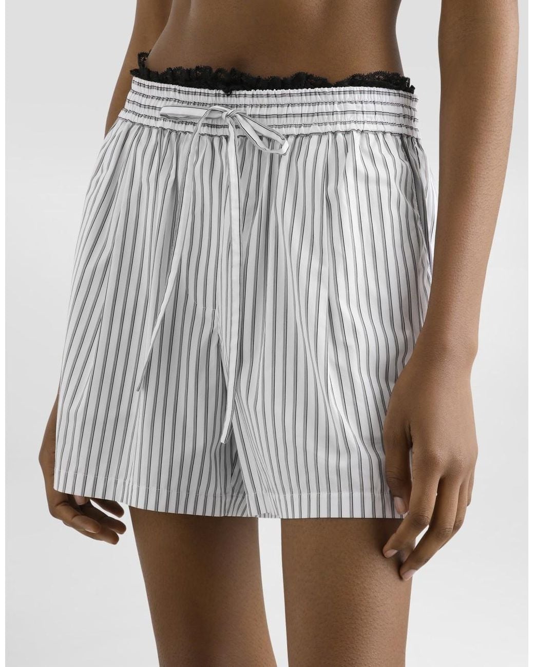 Dolce & Gabbana Gray Striped Cotton And Silk-Blend Drawstring Shorts