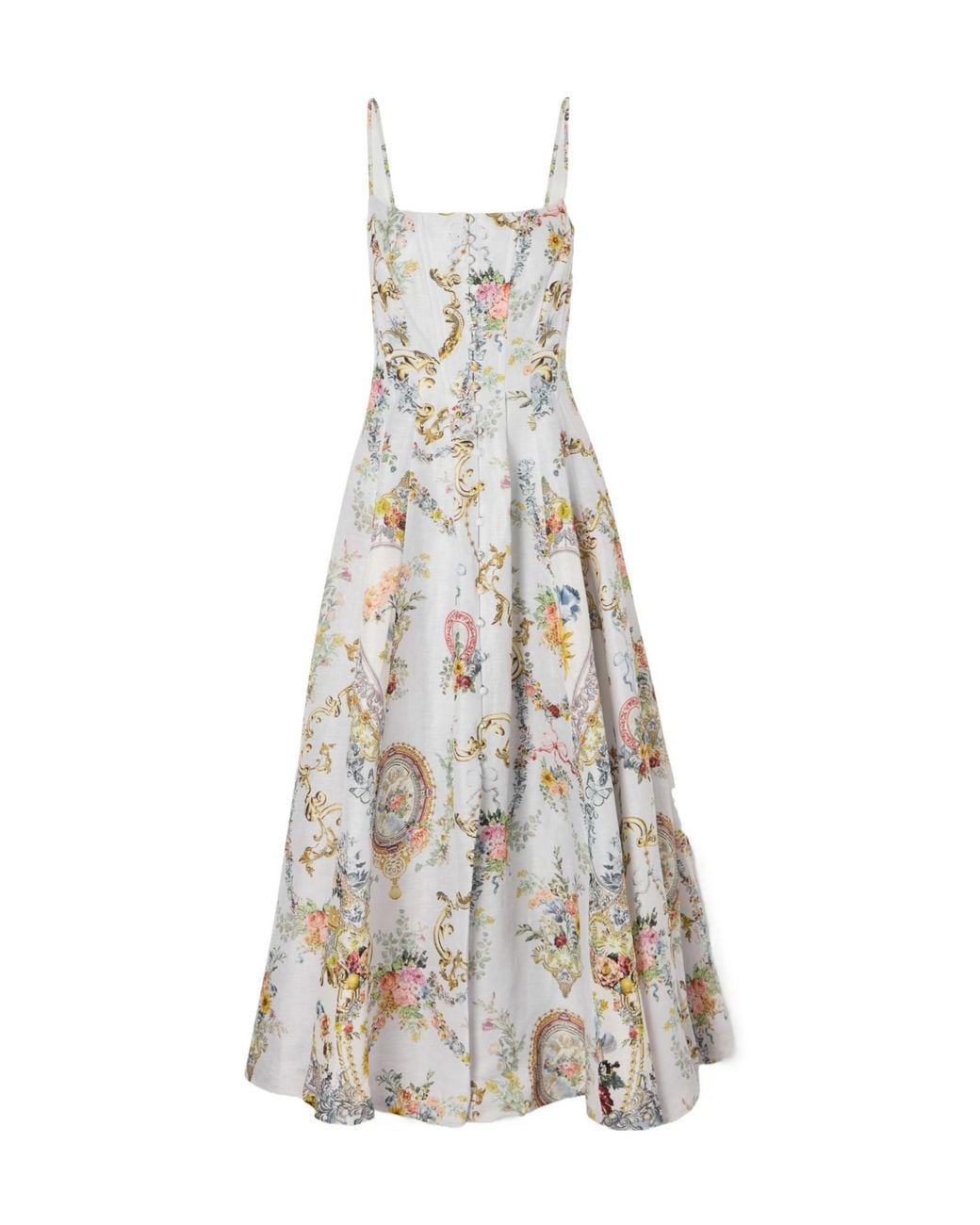 Camilla White Crystal-Embellished Printed Linen And Silk-Blend Midi Dress