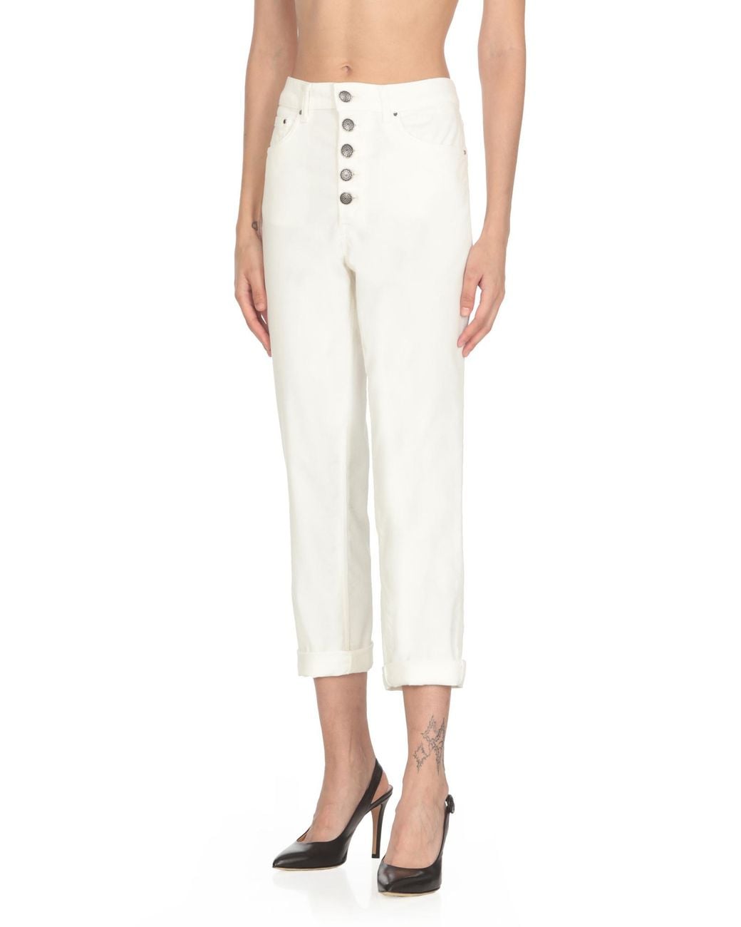 Dondup White Logo-Patch Cropped Trousers