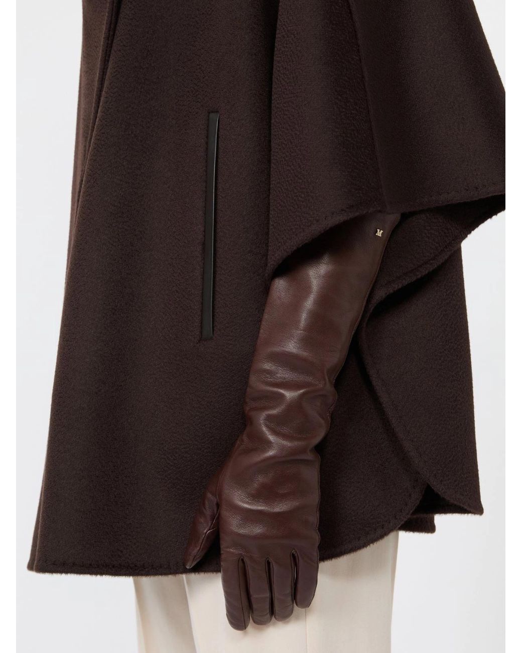 Max Mara Brown Afidee Logo-Plaque Leather Gloves