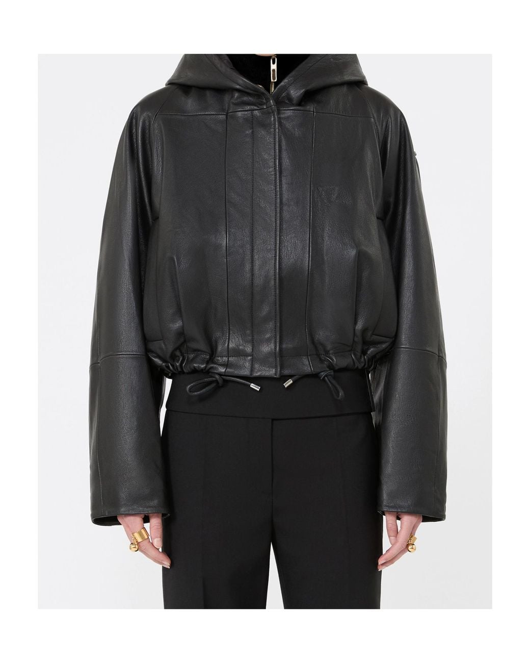 Sportmax Black Leather Bomber Jacket