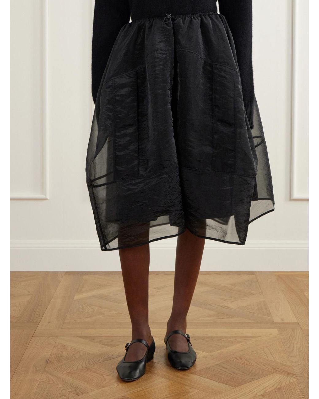 CECILIE BAHNSEN Black Layered Design Midi Skirt