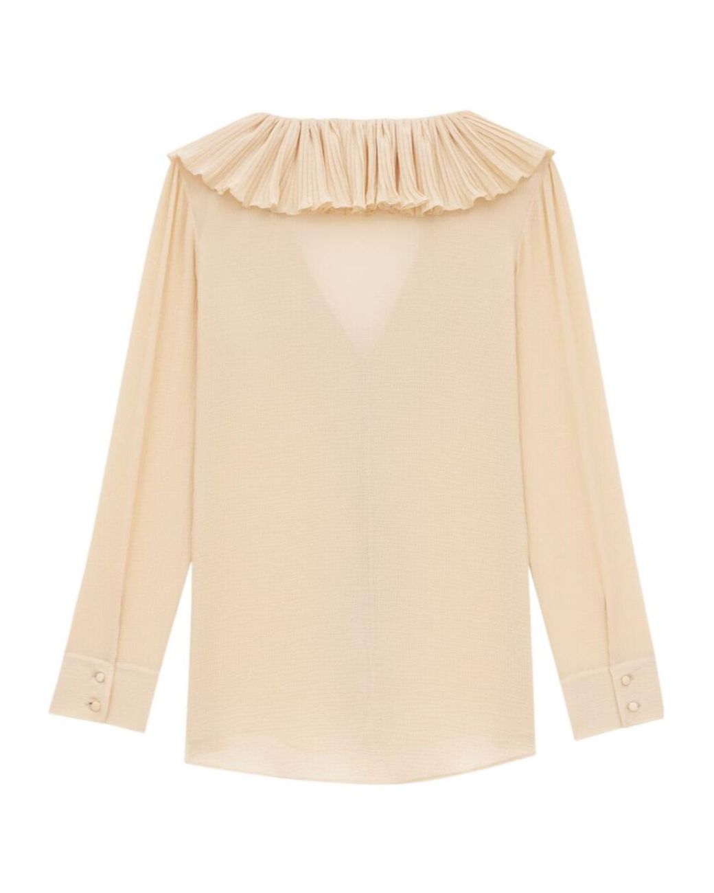 Saint Laurent Natural Ruffled V-Neck Blouse