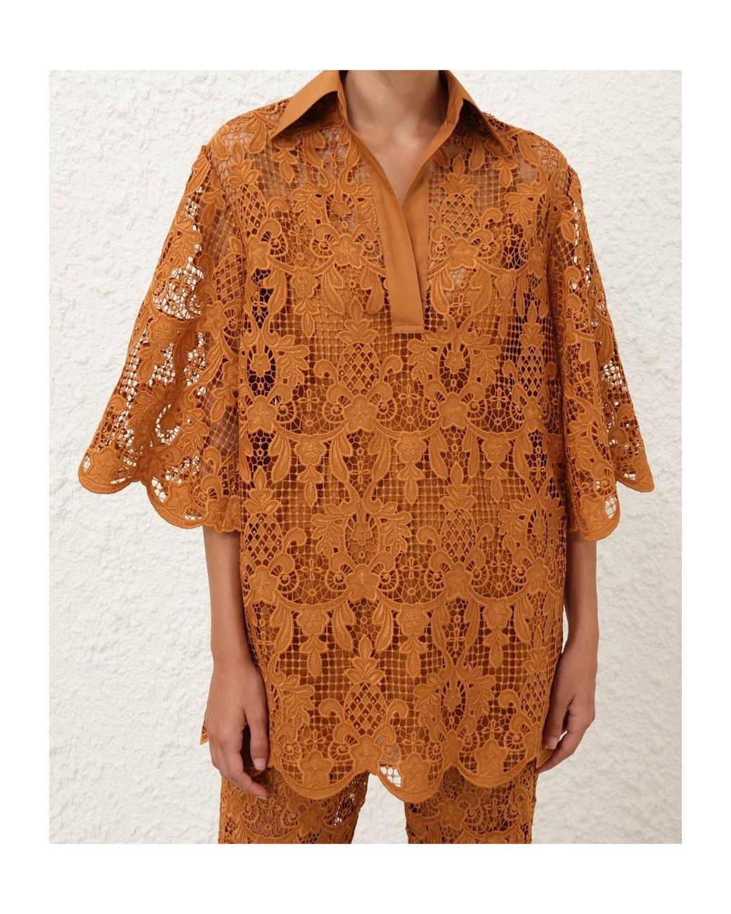 Zimmermann Brown Coco Laced Tunic Top