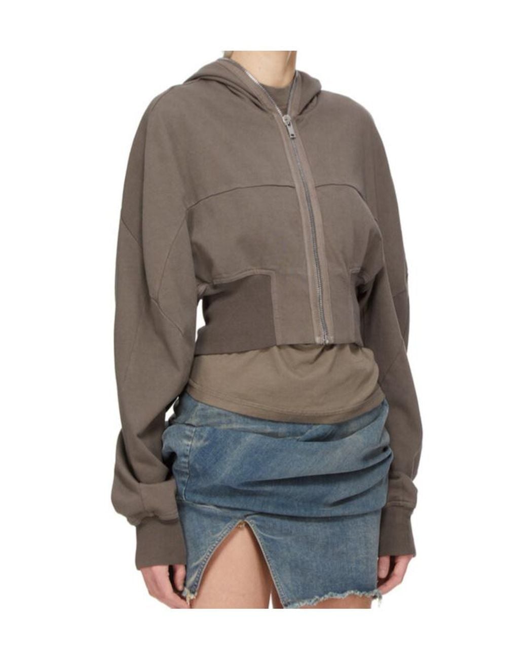 Rick Owens Gray Zip-Up Hoodie