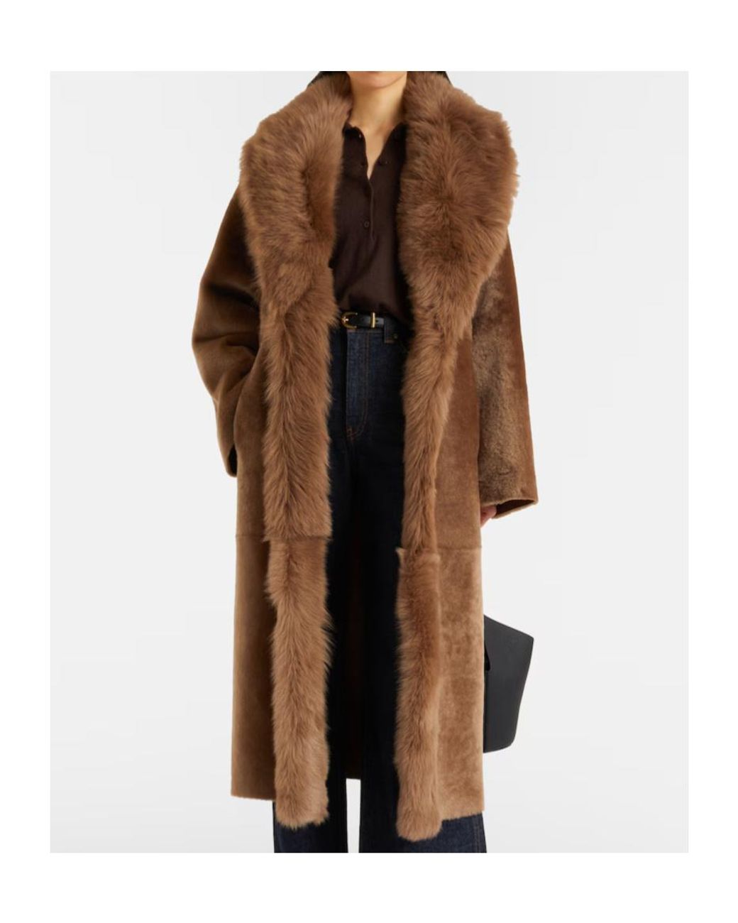 Nour Hammour Brown Isadora Shearling Wrap Coat