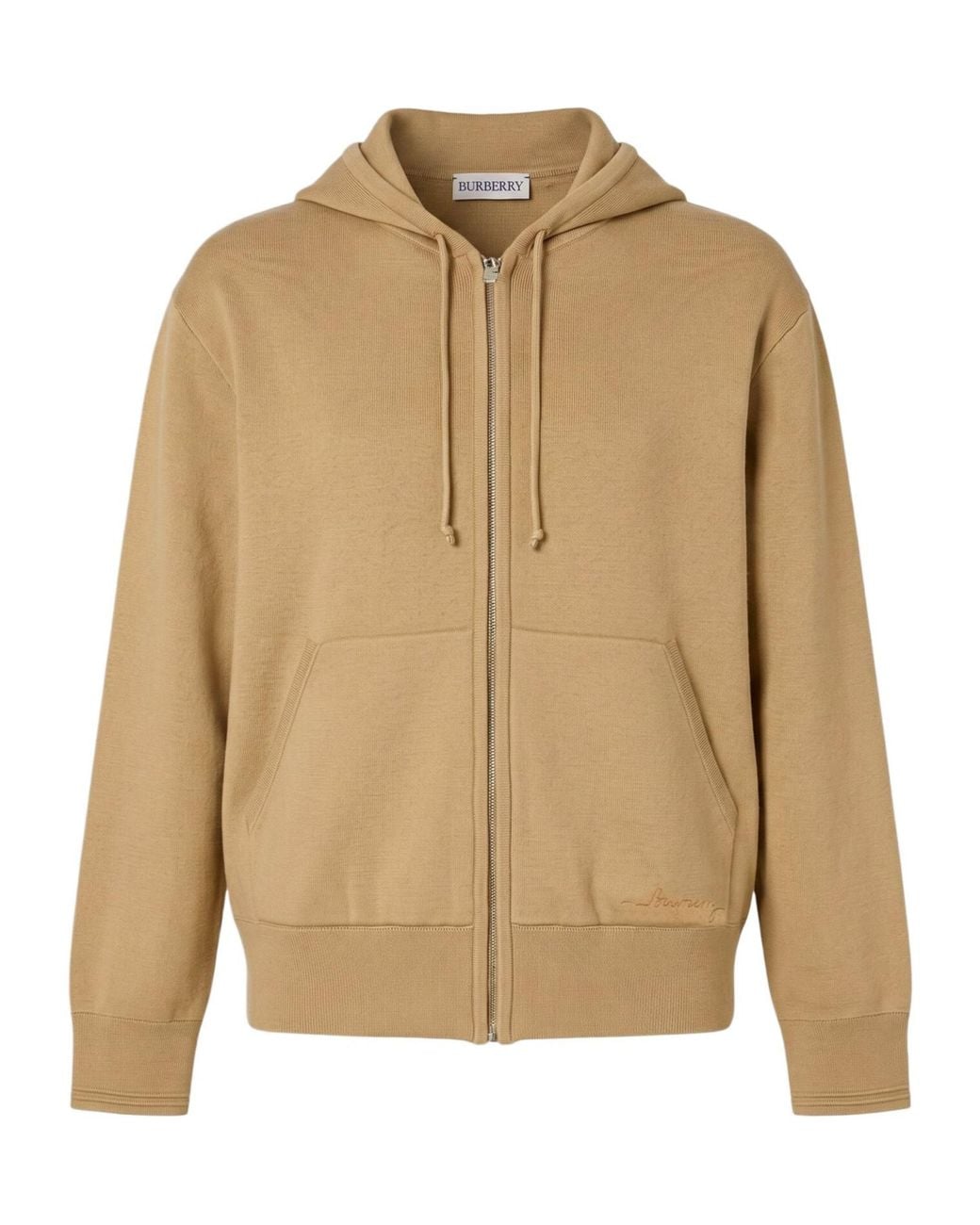 Burberry Natural Solid-Color Knitted Hooded Jacket