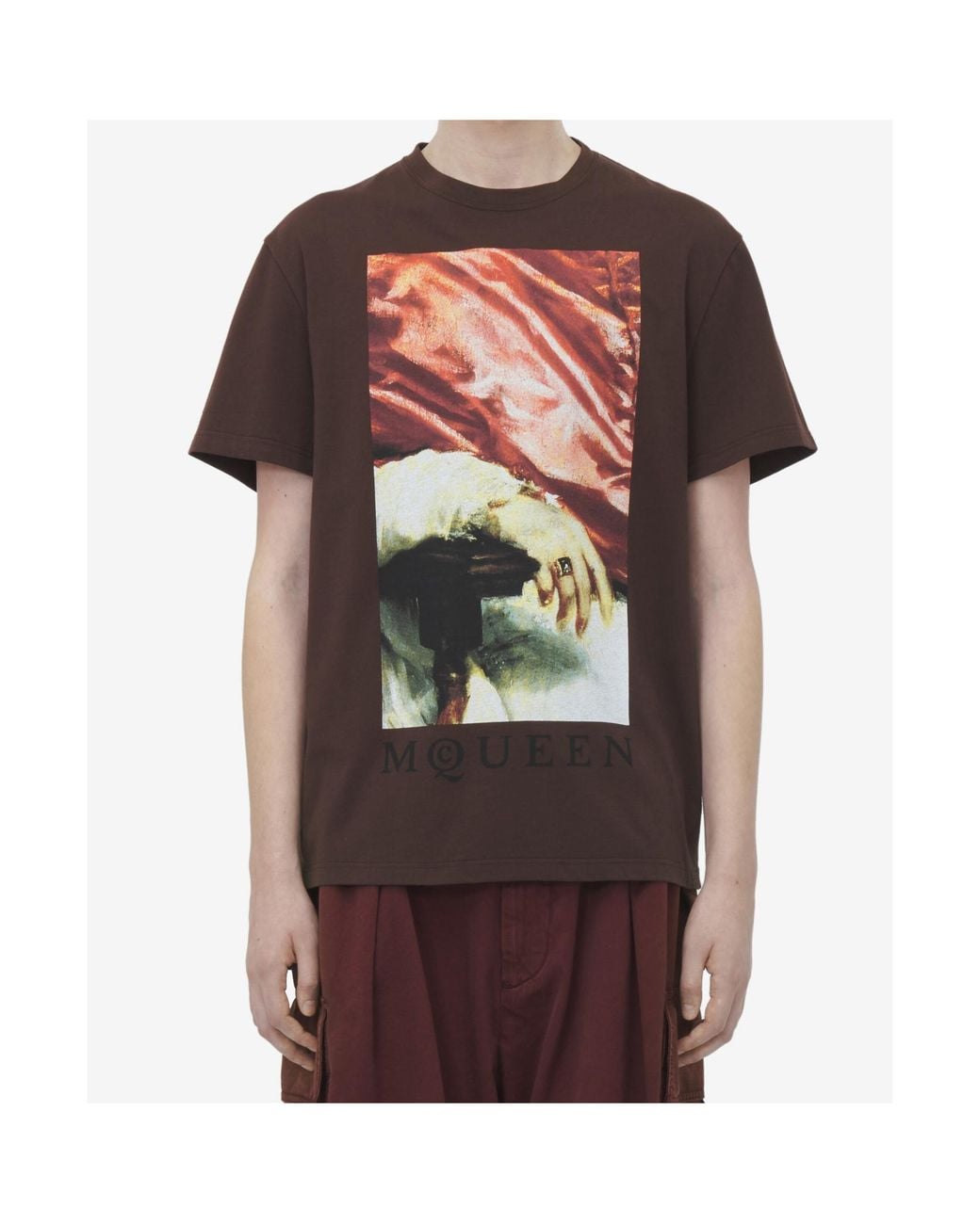 McQueen Red Painting Printed Crewneck T-Shirt for men