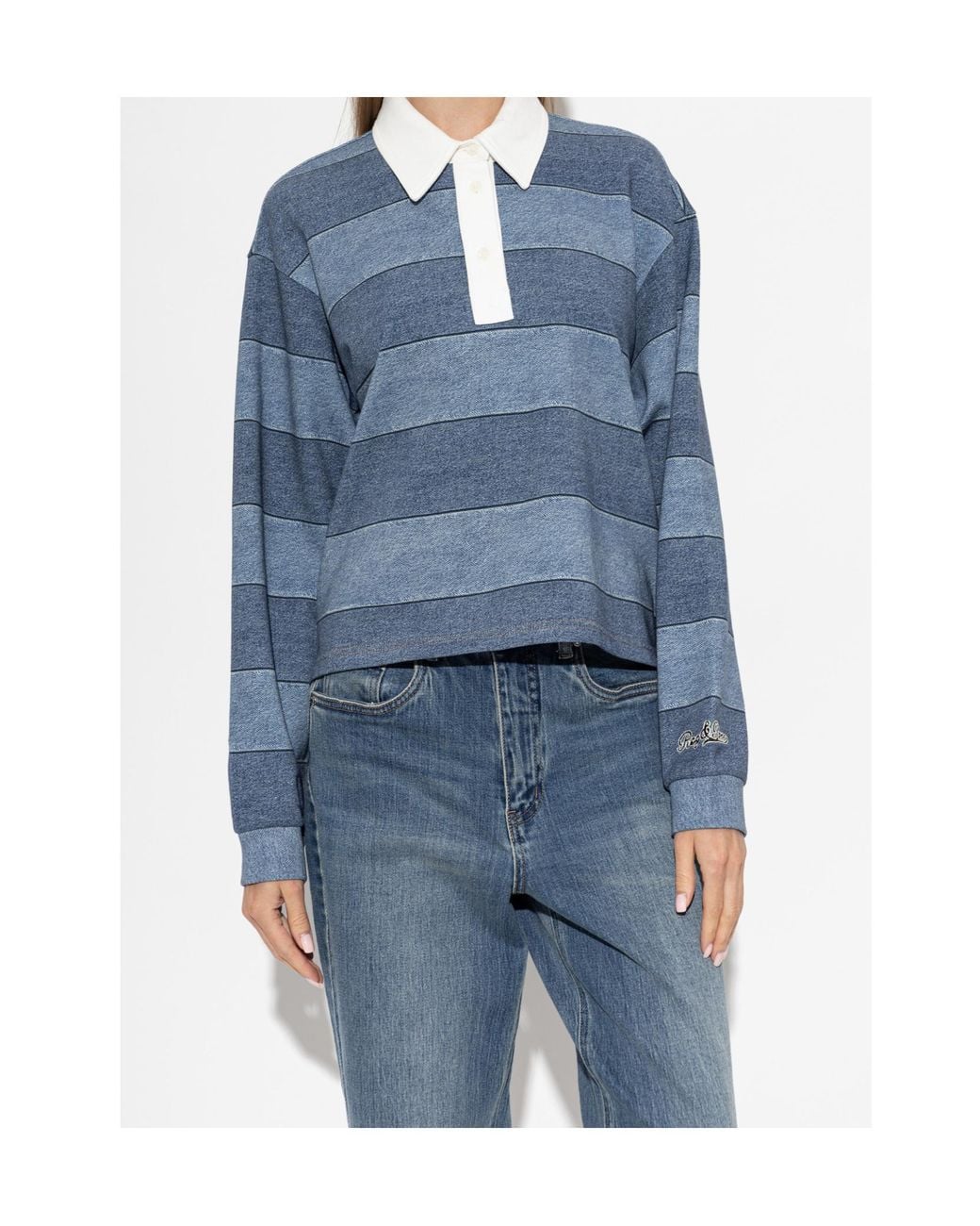Rag & Bone Blue Long-Sleeve Polo Shirt