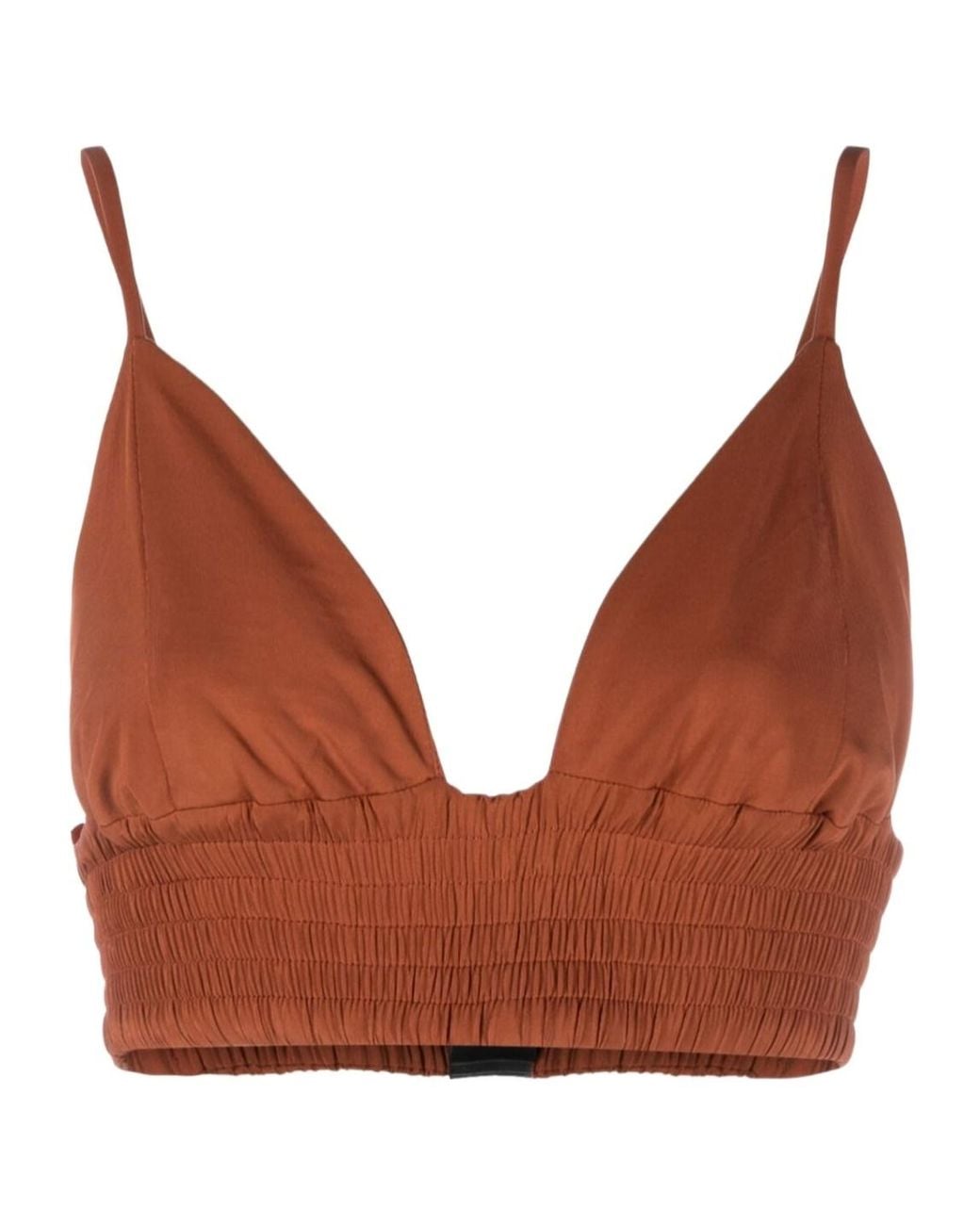 FEDERICA TOSI Brown Triangle-Cup Shirred Top
