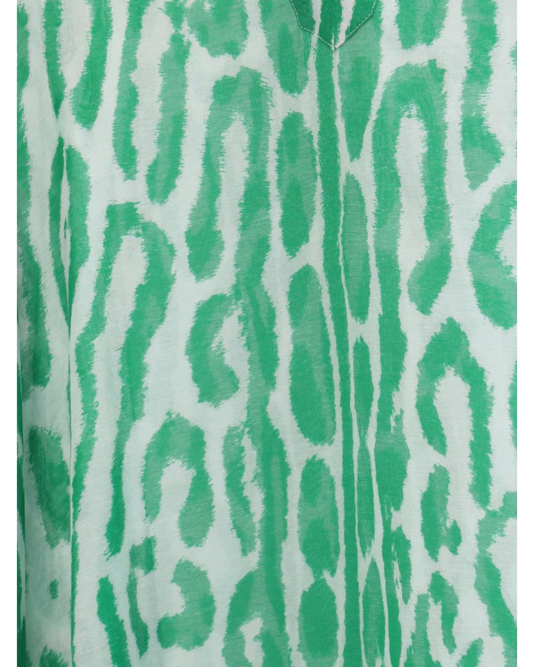 Tom Ford Green Print Silk Long Sleeve Top