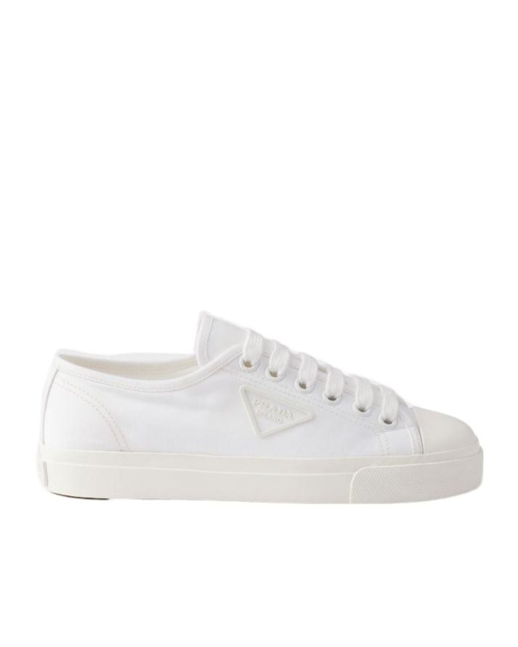 Prada White Triangle-Logo Canvas Sneakers
