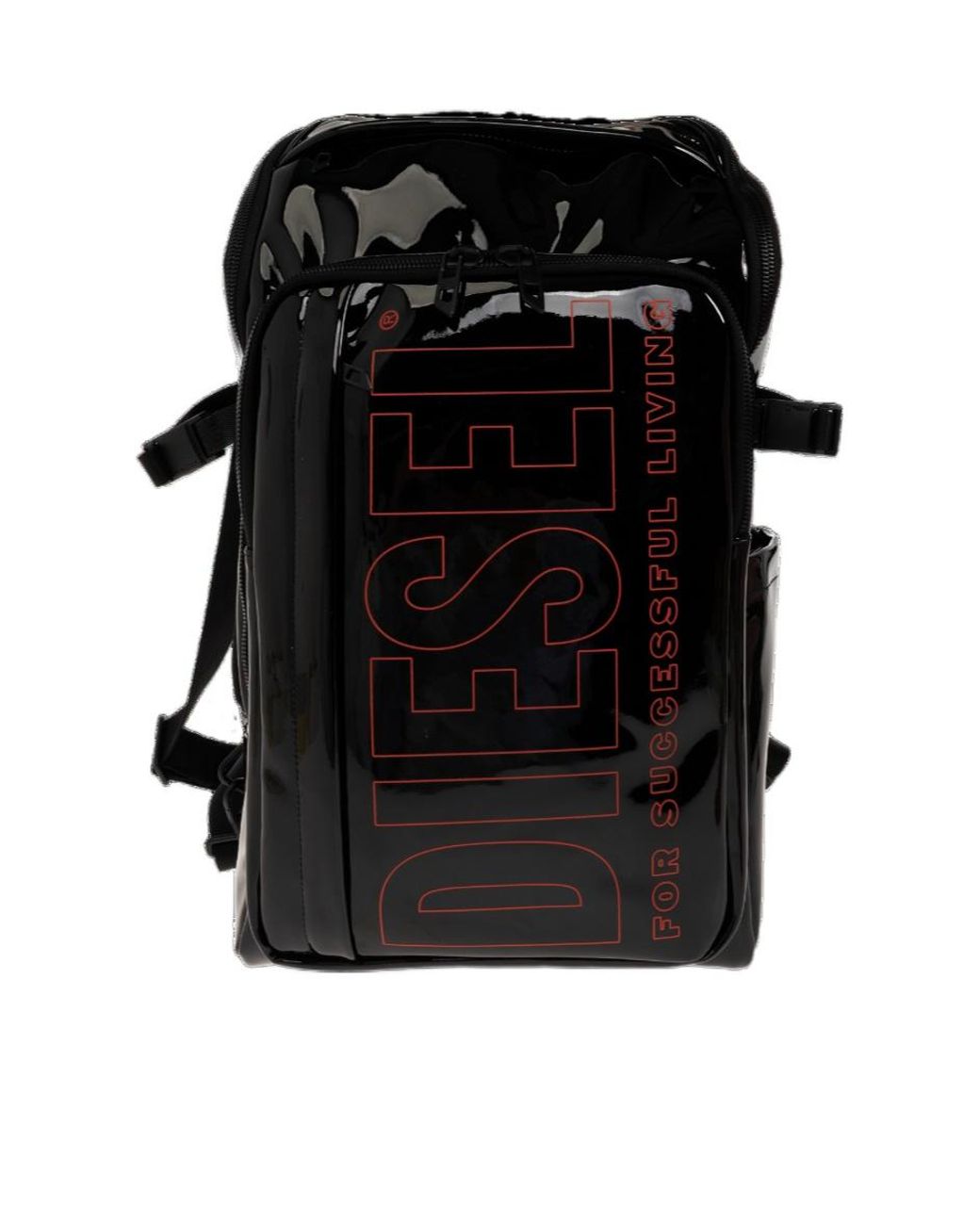DIESEL Black Logo Print Zip-Up Backpack for men