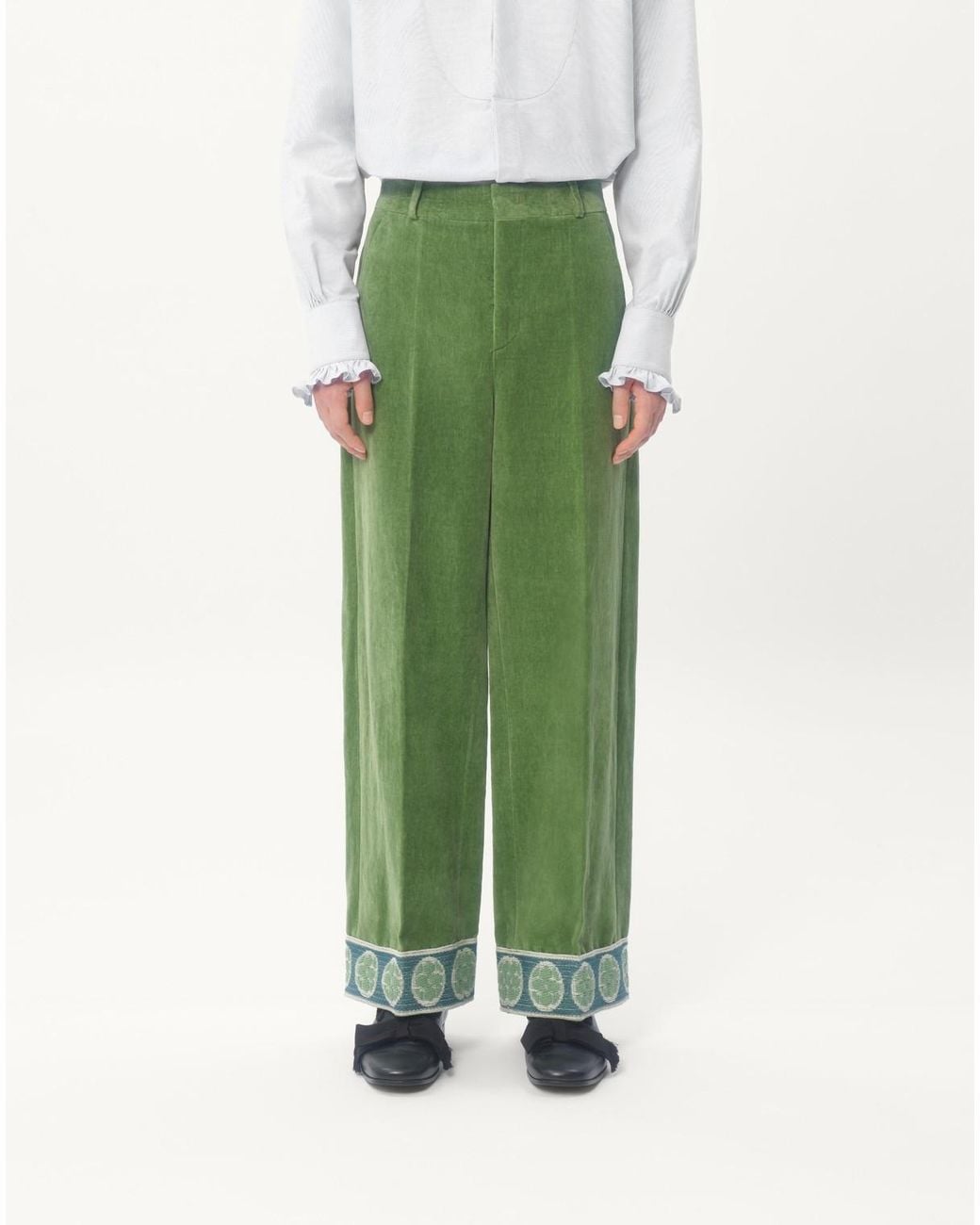 Valentino Green Jacquard-Hem Straight Leg Trousers for men
