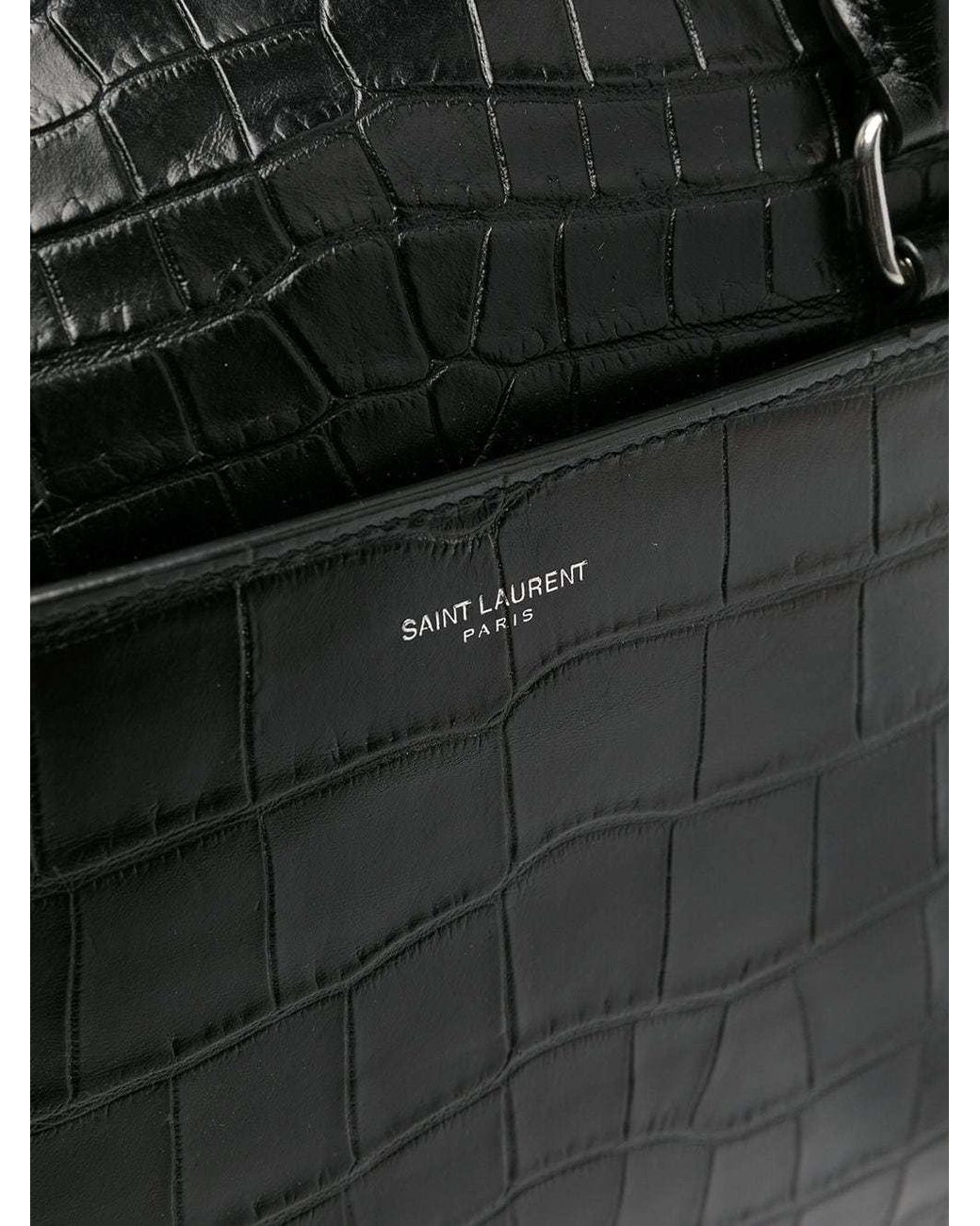 Saint Laurent Black Crocodile-Effect Leather Briefcase for men