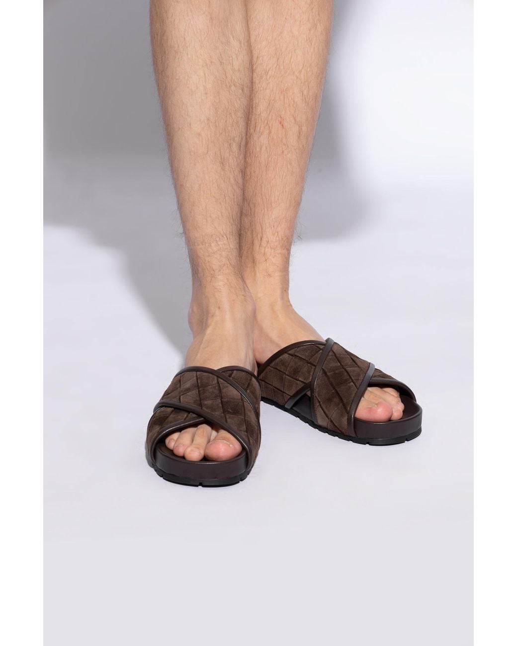 Bottega Veneta Brown Crossover Strap Slip-On Sandals for men