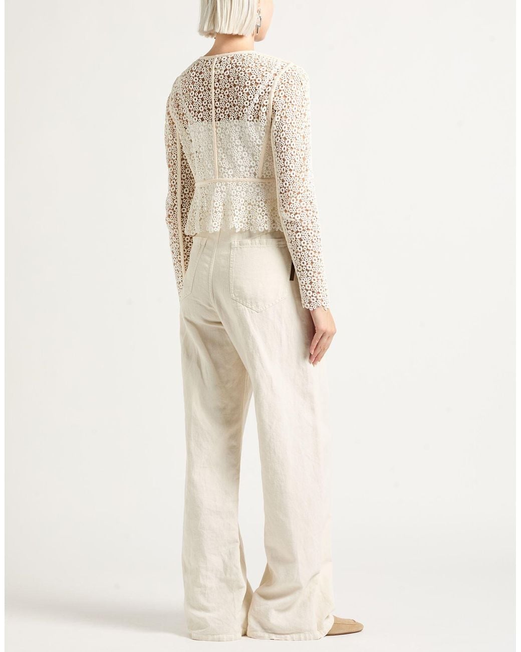 Chloé White Minimalist Lace Long-Sleeve Cropped Jacket