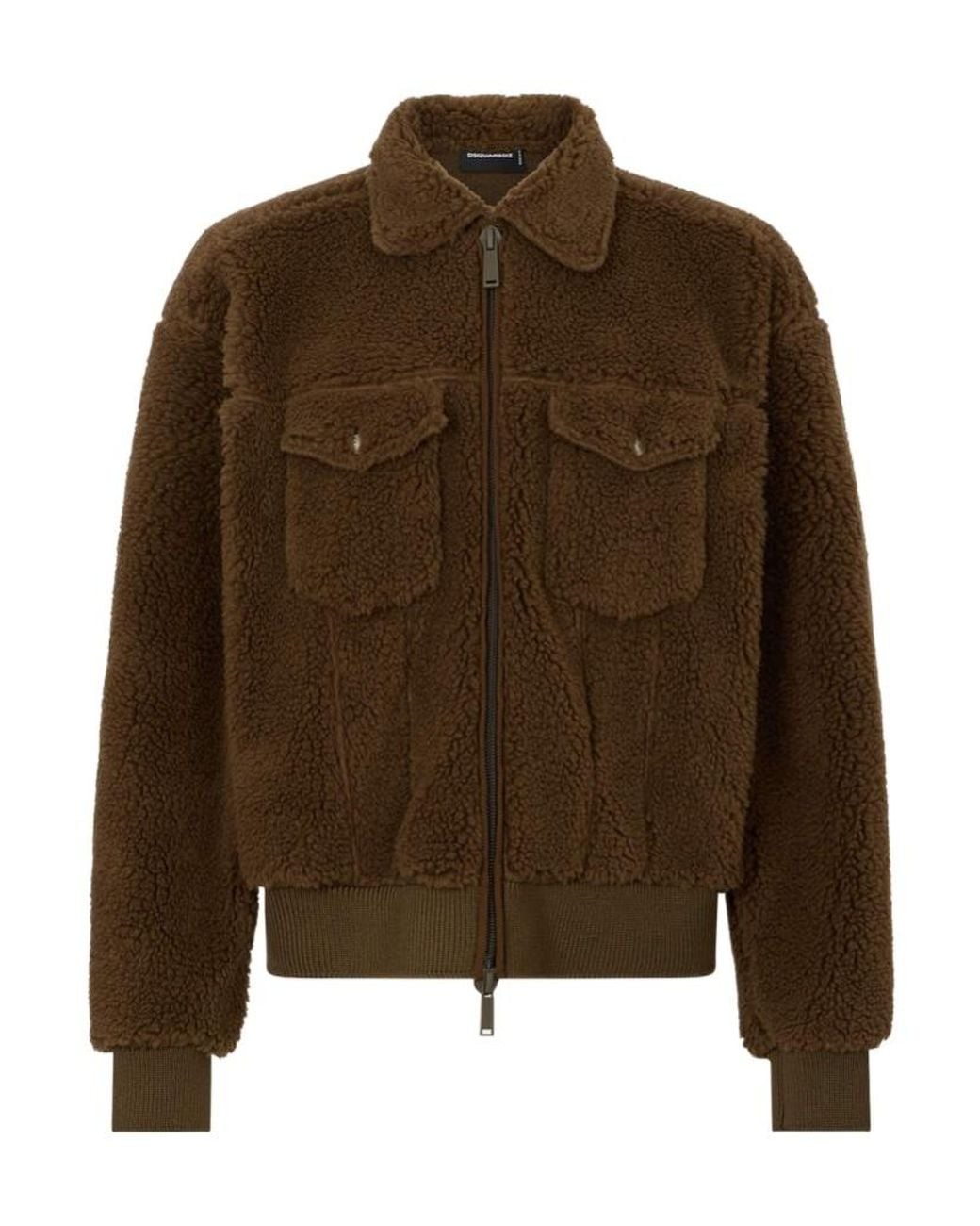 DSquared² Brown Faux Fur Zipped Jacket for men