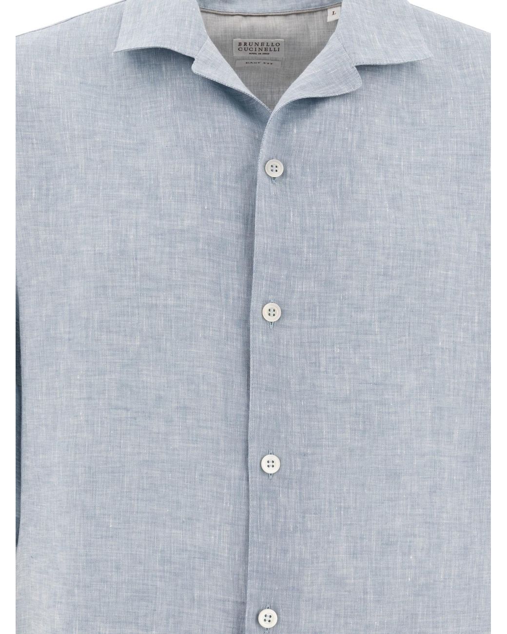 Brunello Cucinelli Blue Short-Sleeved Button-Up Shirt for men