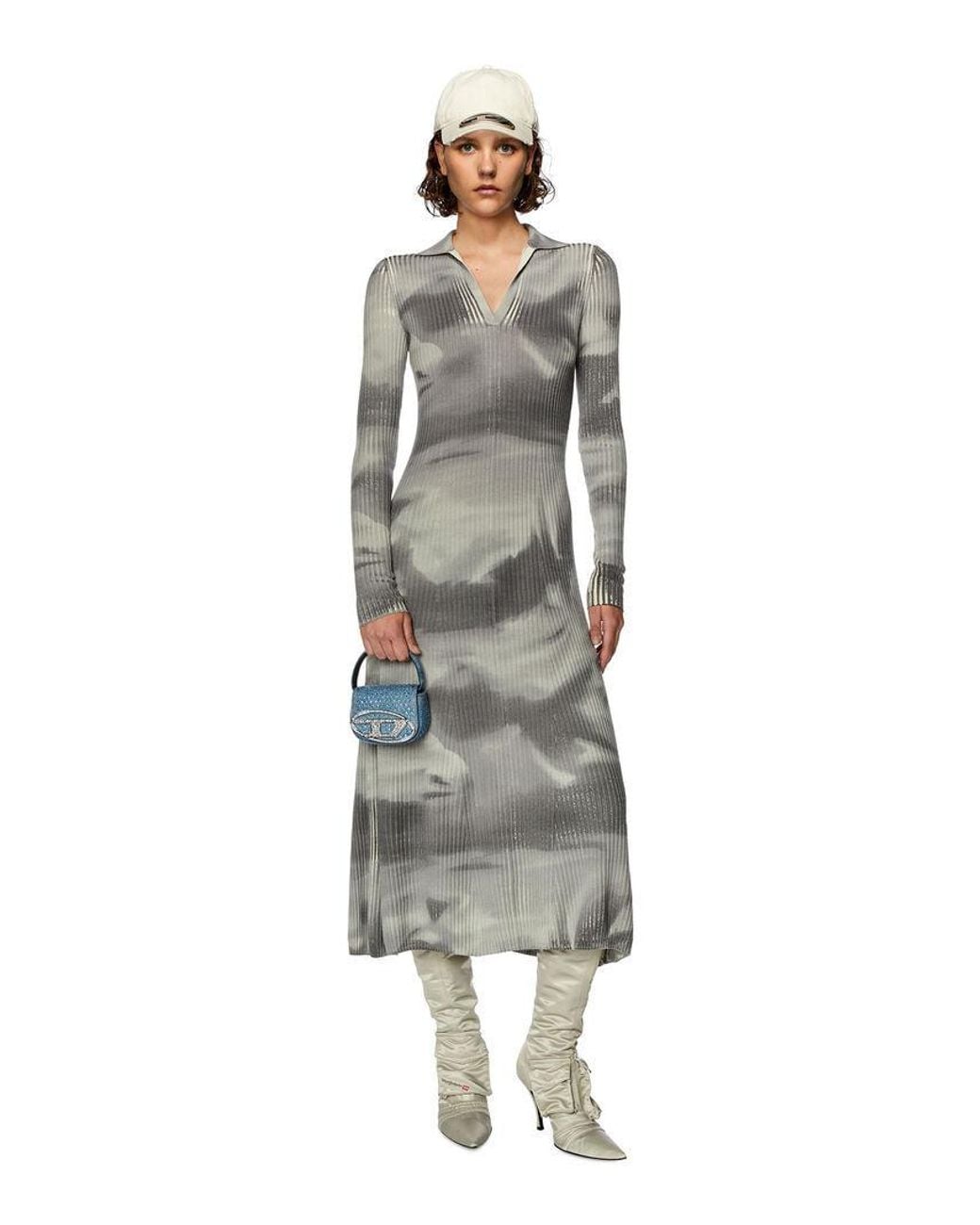 DIESEL Gray M-Bridge Ribbed-Knit Flared Midi Dress